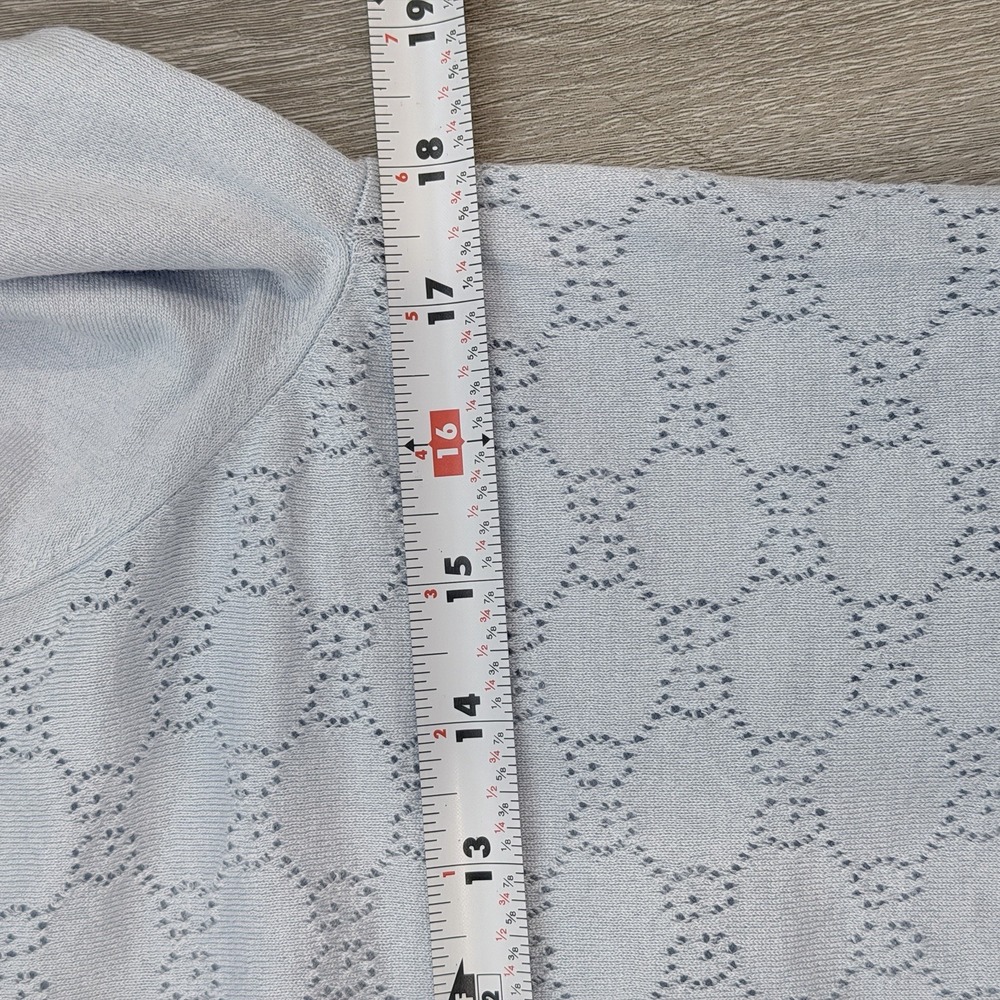 Gucci Womens M Silk Cotton Pointelle Cardigan Light Blue Gold Logo Buttons Italy - Picture 9 of 10